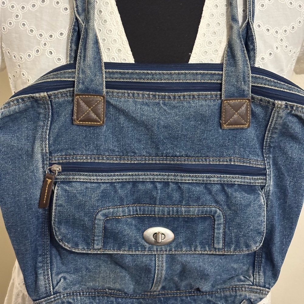Vintage Denim Blue 100% cotton Women’s Shoulder Bag with Front Pocket *flaws*